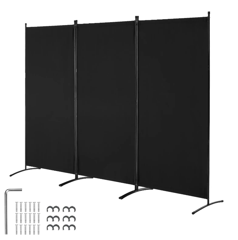 VEVOR Room Divider 3 Panels Fabric Room Privacy Screen for Office Bedroom Black