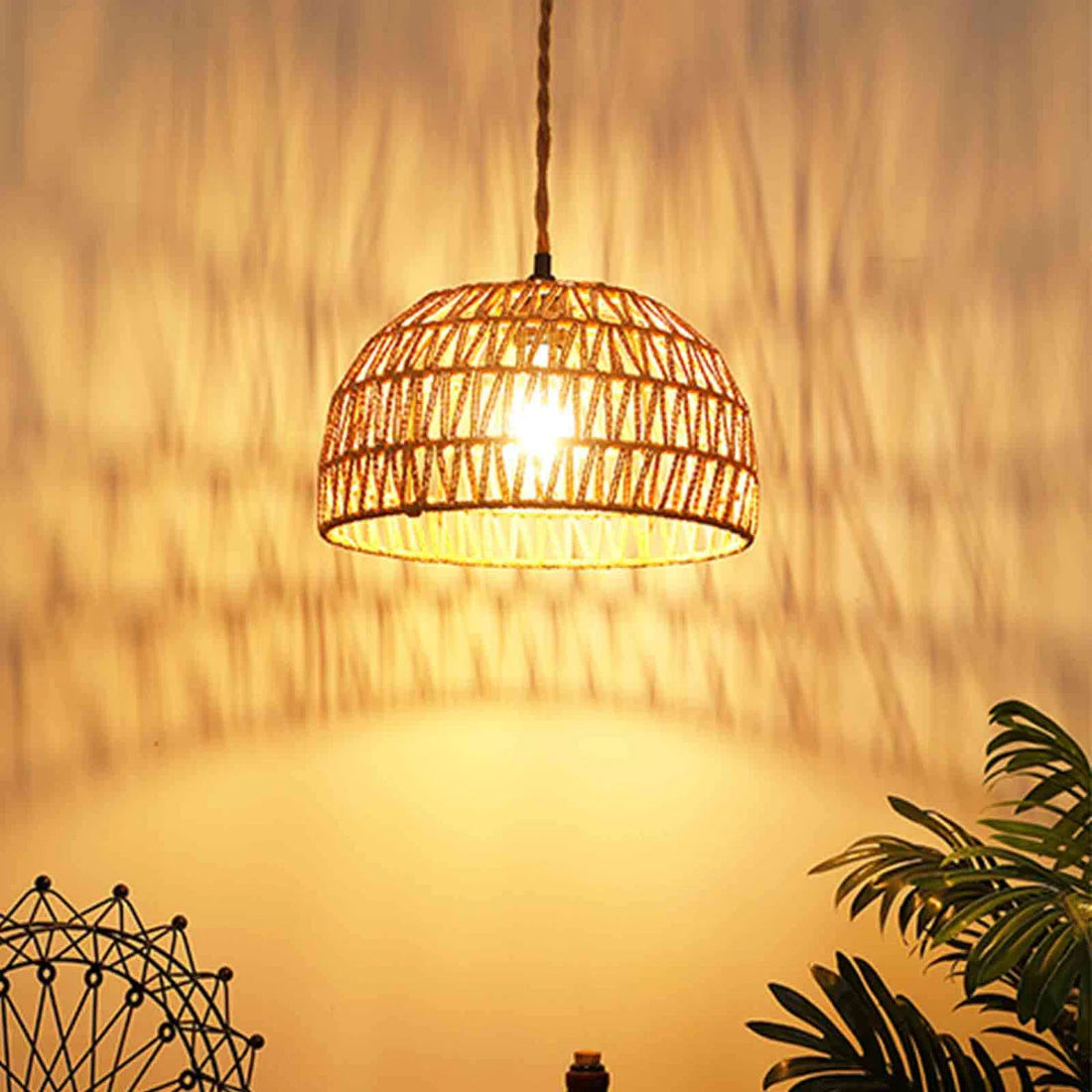 IHENGYANLT Plug in Pendant Light 10.2" Rattan Hanging Lamp 2 Pack