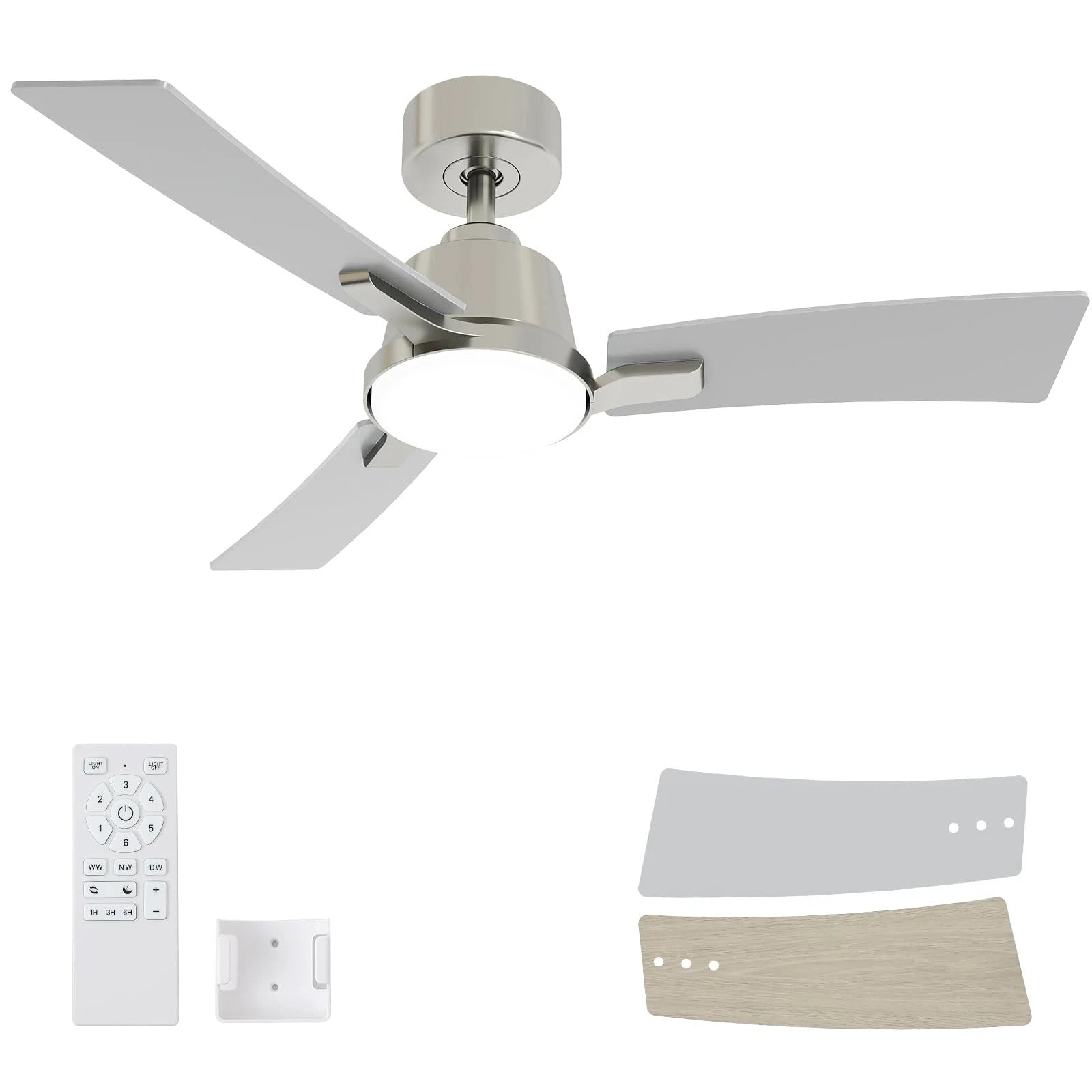 NEW Batqueen 42 Inch Ceiling Fans with Lights Brushed Nickel  Modern Flush