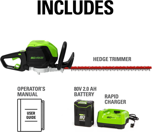 Greenworks PRO 26-Inch 80V Cordless Hedge Trimmer, 2.0 AH Battery Included