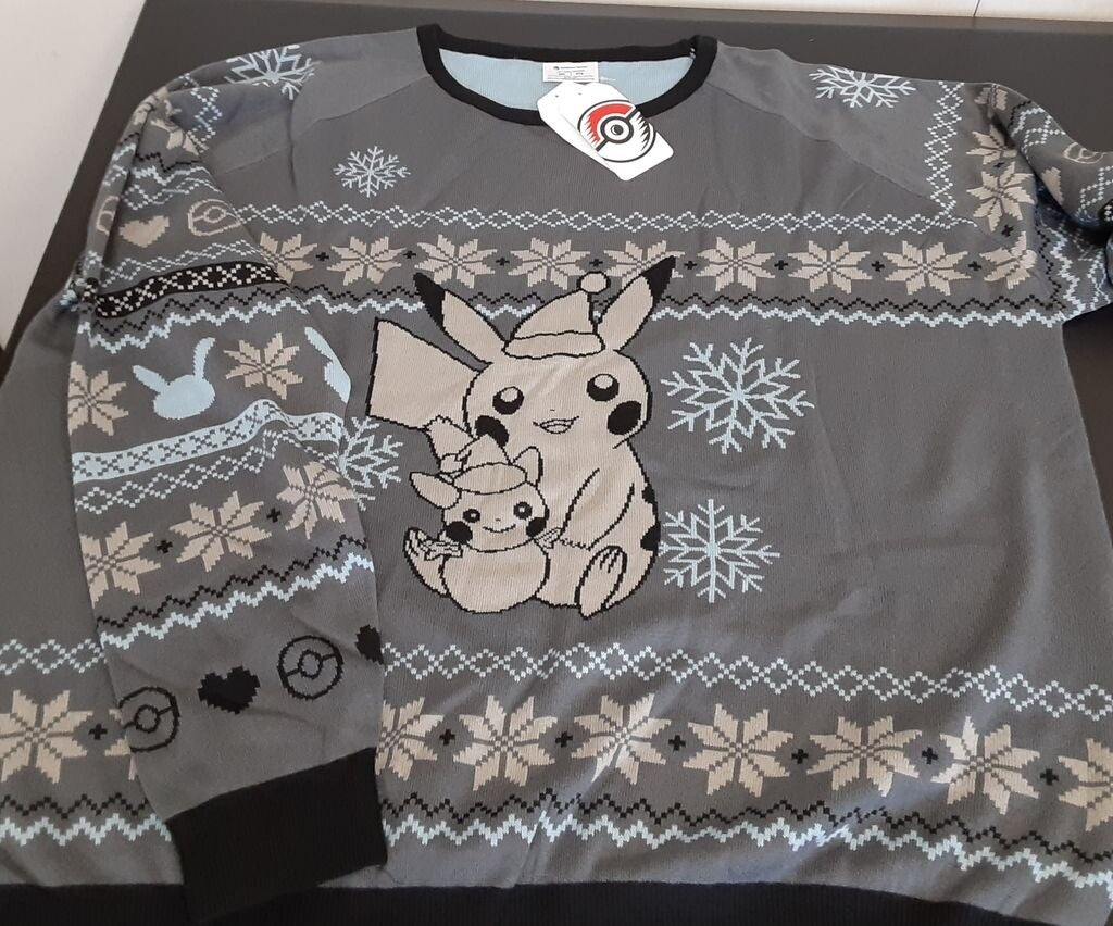 Pokemon Pikachu Snow Friend Gray Knit Holiday Sweater Adult 4X-LARGE RG13/220