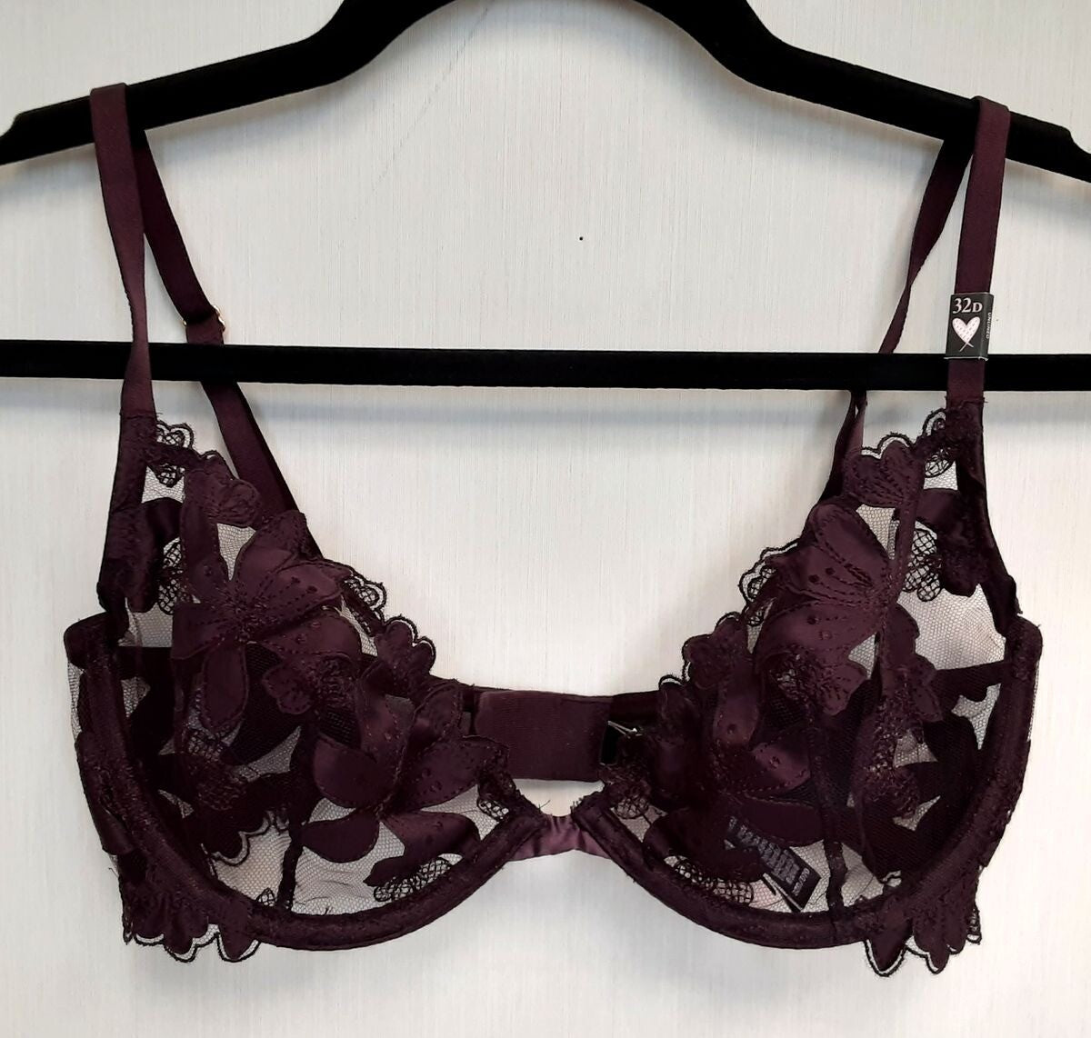 Victoria's Secret Very sexy Unlined Floral Embroidered Demi Bra 32D Plum #42/220