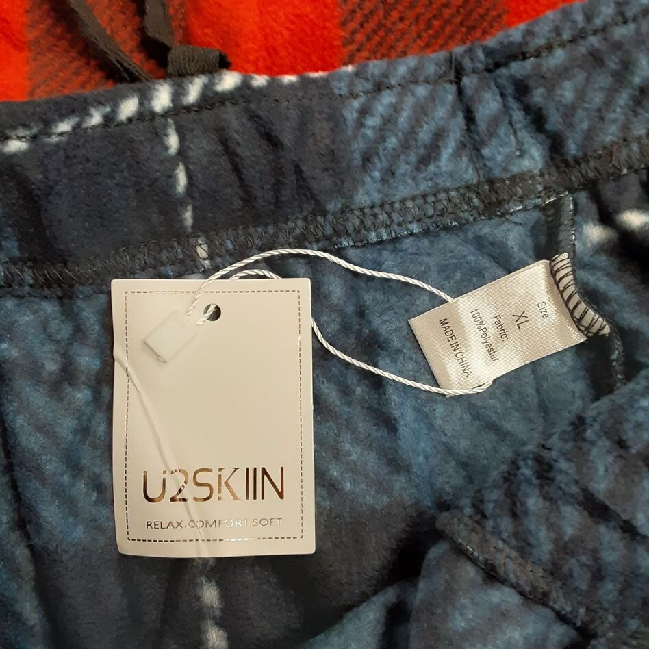 U2SKIIN 2 Pack Size - XL Pajama Pants Men Soft Fleece Red/Blue plaid RG13/222