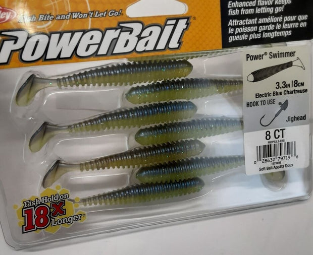Berkley Powerbait power swimmer 3.3in/8cm electric blue chartreuse 8ct RG3/220