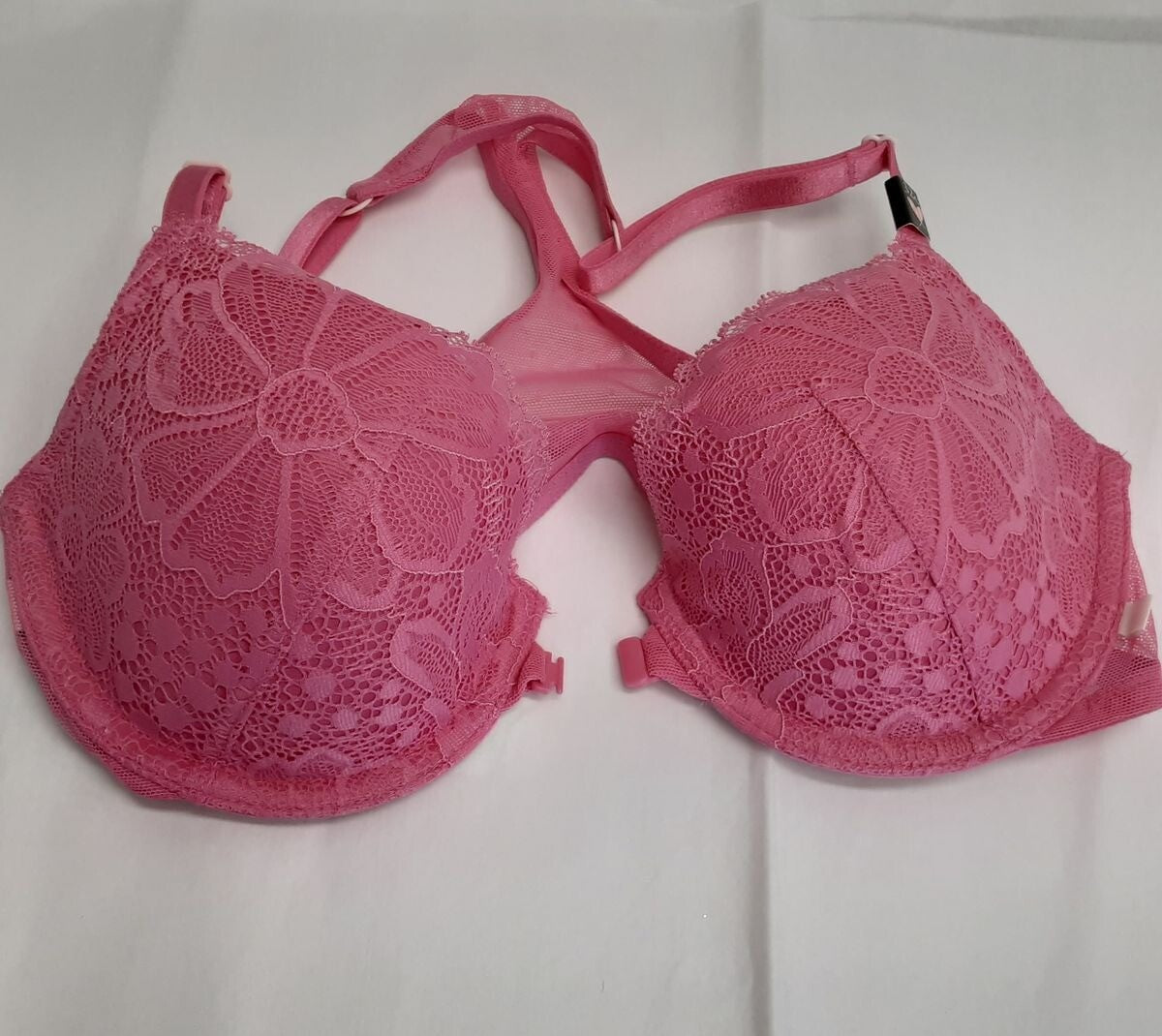 Victoria's Secret Racerback Lightly Lined demi Bra Pink lace 32C Fuschia #5/224