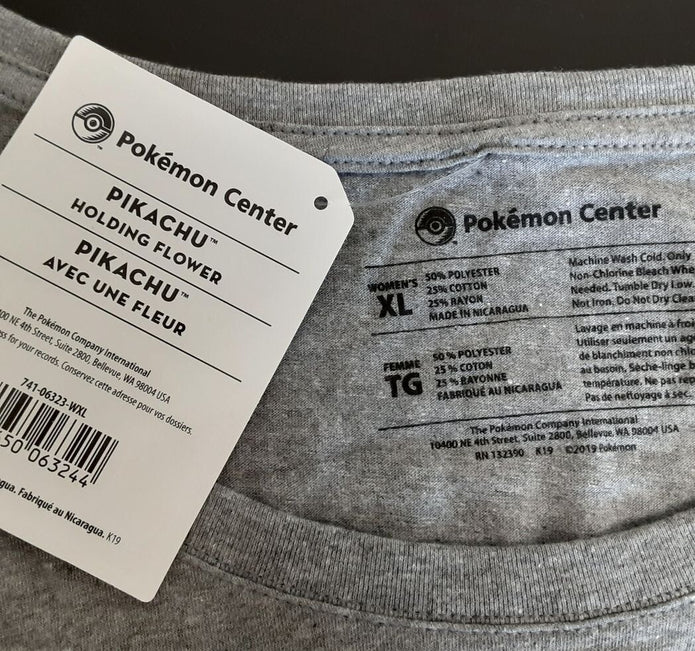 Pokemon Pikachu Holding Flower Heather Gray Fitted Scoop Neck T-Shirt XL RG7/224
