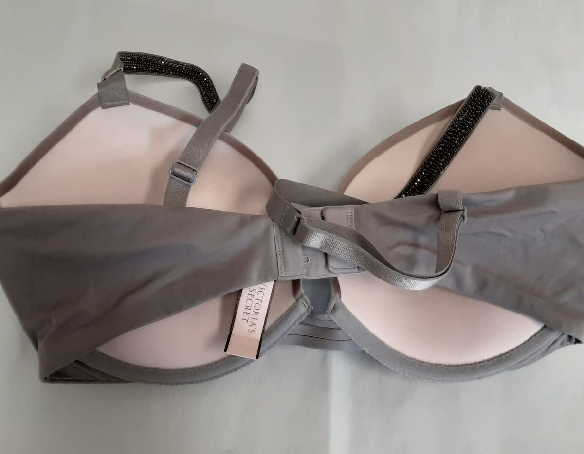 Victoria's Secret Very Sexy Push-up Bra Gray color Shine straps (New /32DD) #824