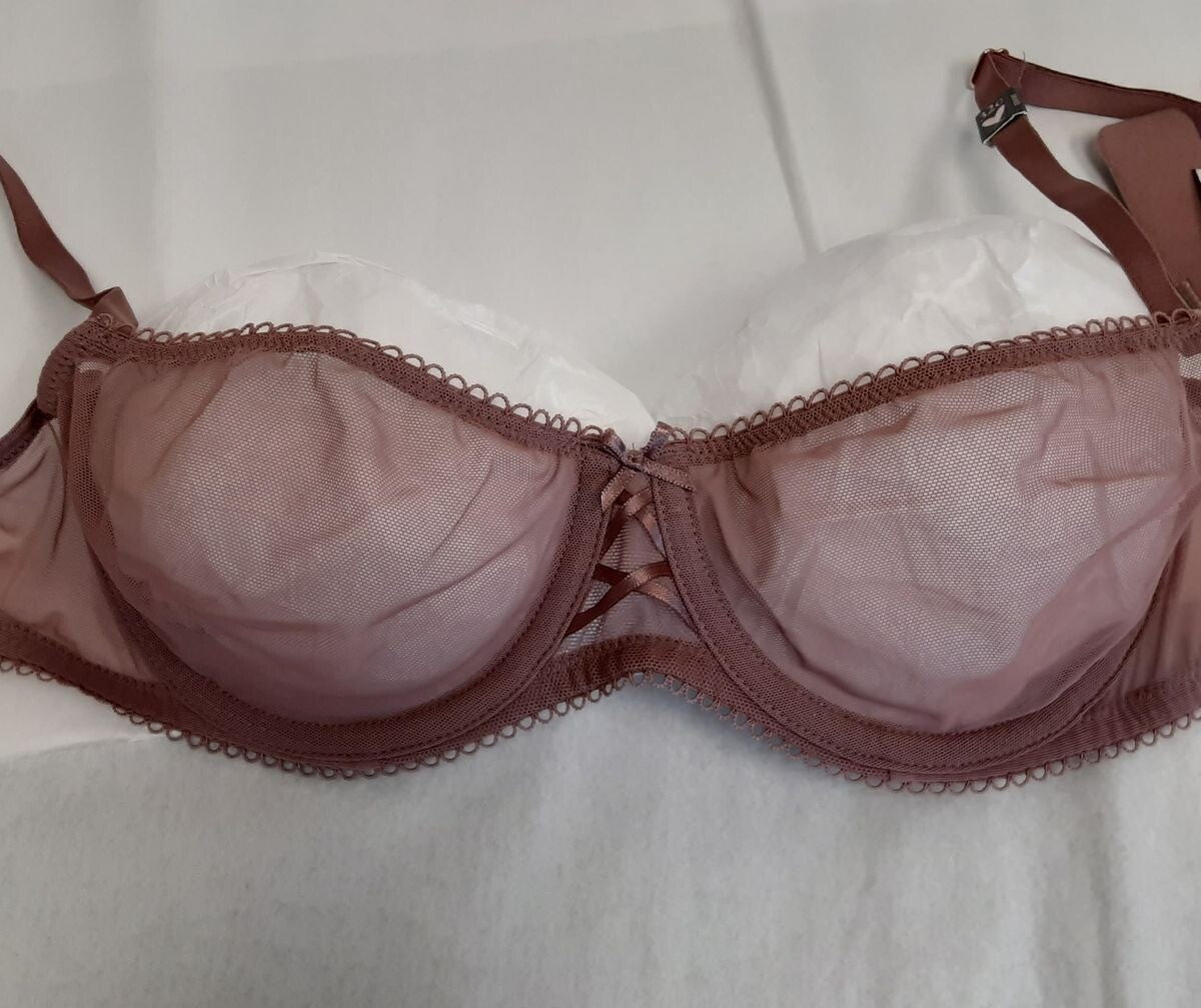Victoria's Secret DREAM ANGELS Mesh Unlined Balconette Bra 32C Mauve/Pink #34/221