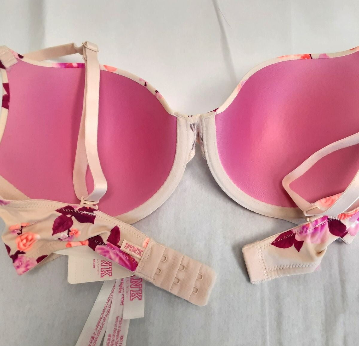 Victoria's Secret PINK Everywhere T-shirt Lightly-Lined Bra 32C Floral #35/224