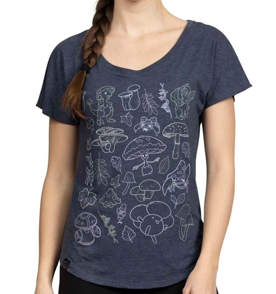 Leafeon & Friends Pokemon Nature Spring Dark Blue Dolman T-Shirt M Women RA17/220