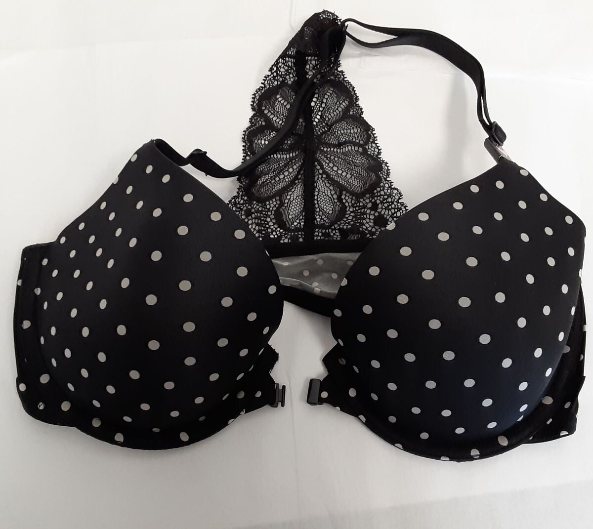 Victoria's Secret Racerback Lightly Lined demi Bra 32D Black polka dot #55/221