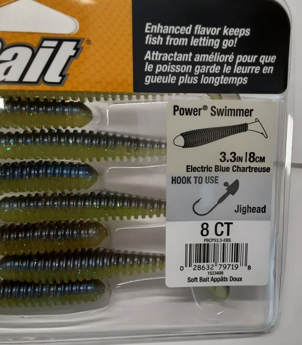 Berkley Powerbait power swimmer 3.3in/8cm electric blue chartreuse 8ct RG3/221