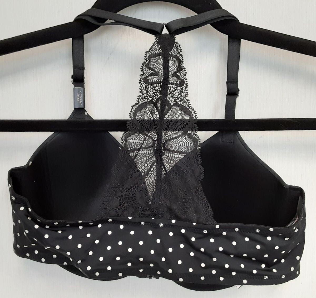 Victoria's Secret Racerback Lightly Lined demi Bra 32D Black polka dot #55/222