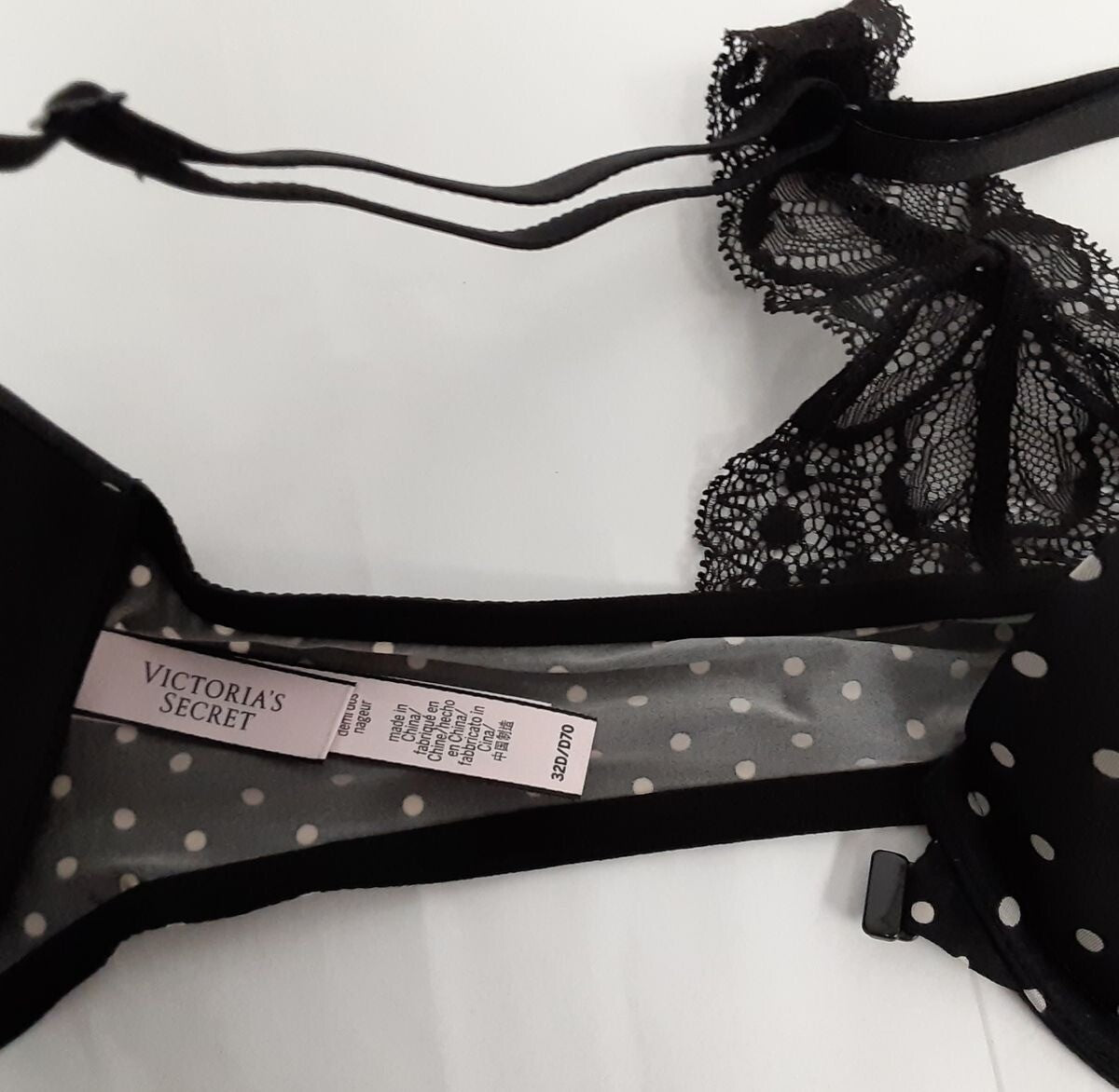 Victoria's Secret Racerback Lightly Lined demi Bra 32D Black polka dot #55/223