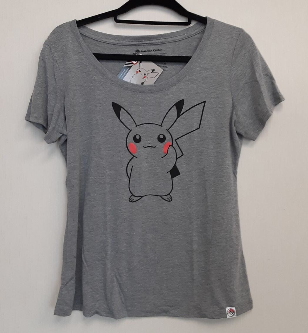 Pokemon Pikachu Holding Flower Heather Gray Fitted Scoop Neck T-Shirt XL RG7/220