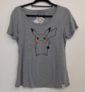 Pokemon Pikachu Holding Flower Heather Gray Fitted Scoop Neck T-Shirt XL RG7/220