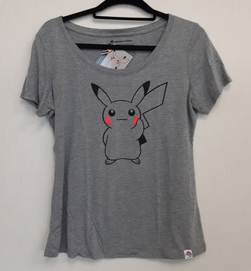 Pokemon Pikachu Holding Flower Heather Gray Fitted Scoop Neck T-Shirt XL RG7/220