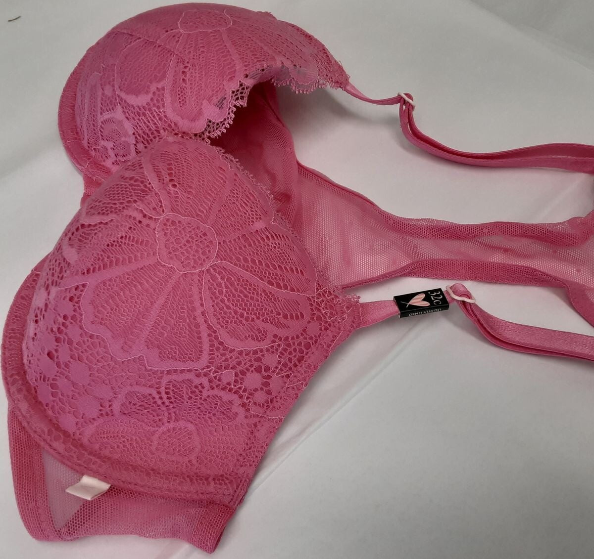 Victoria's Secret Racerback Lightly Lined demi Bra Pink lace 32C Fuschia #5/225