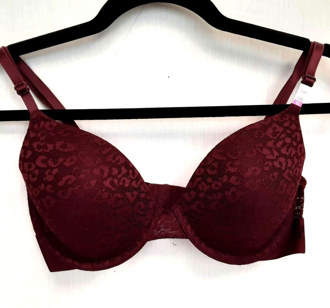 Victoria's Secret PINK Everywhere T-shirt Lightly-Lined Bra 32D Burgundy #20/220
