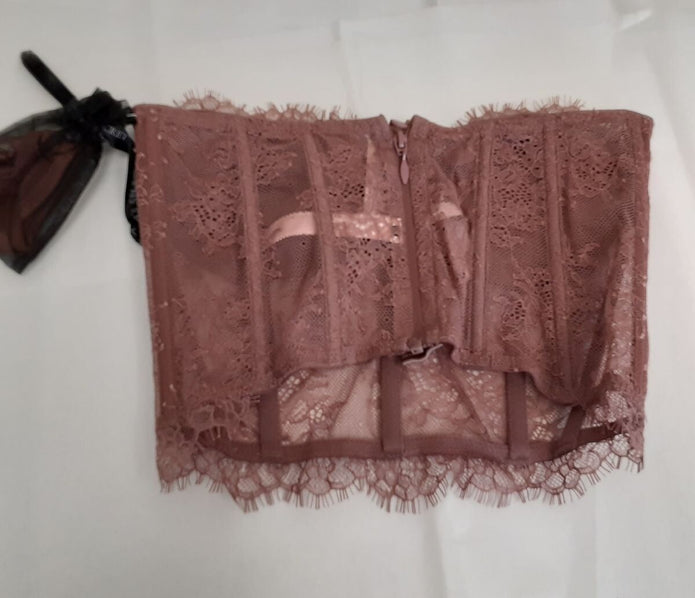 Victoria's Secret Dream Angels Corset Bra Zip Back Mauve pink Lace 32D #9/221