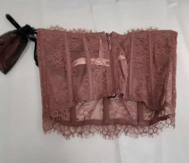 Victoria's Secret Dream Angels Corset Bra Zip Back Mauve pink Lace 32D #9/221