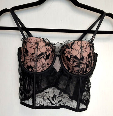 Victoria's Secret balconet Bra Black Floral lace lightly lined (New /32D) #46/220