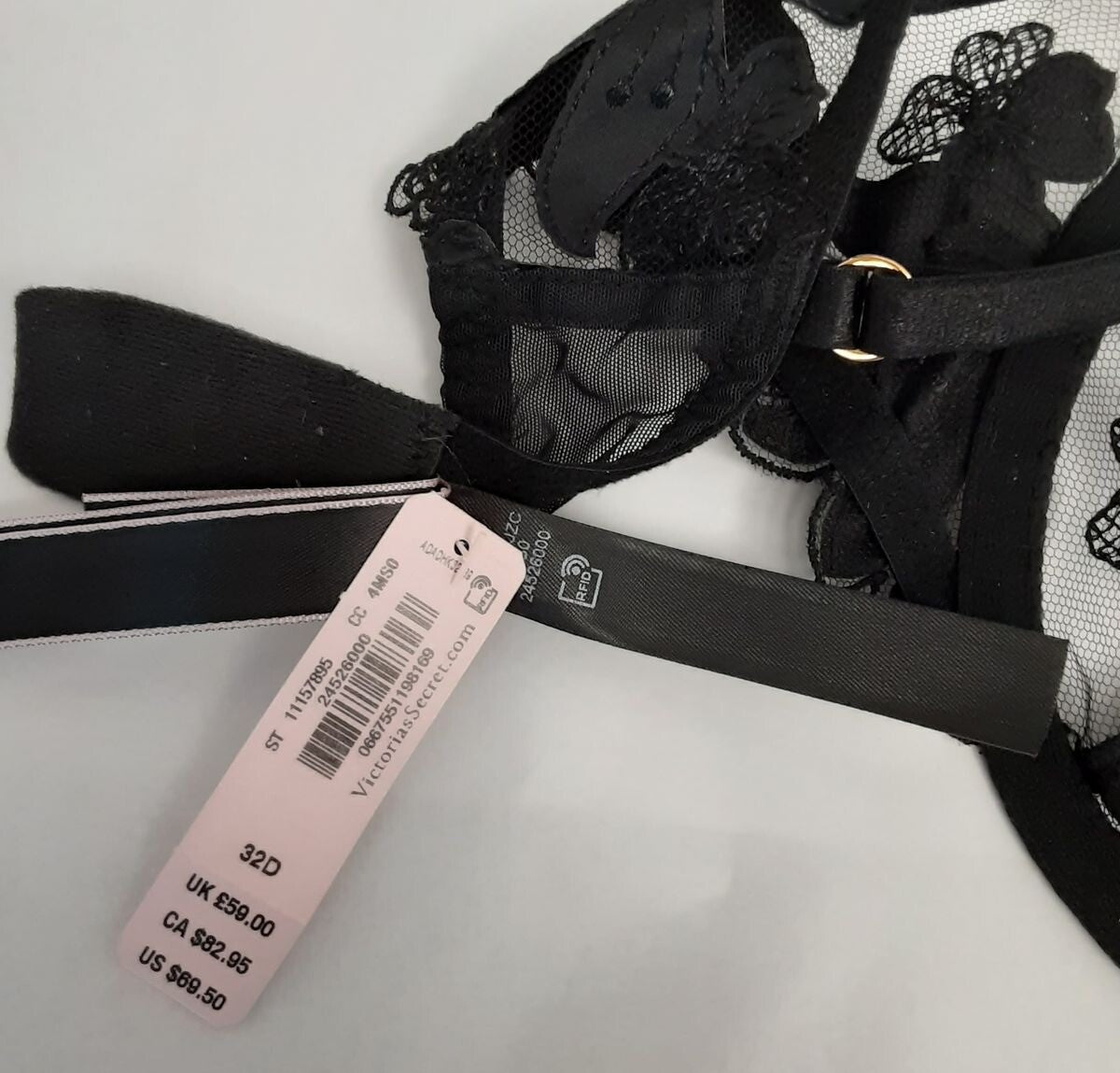 Victoria's Secret Very sexy Unlined Floral Embroidered Demi Bra 32D BLACK #41/224