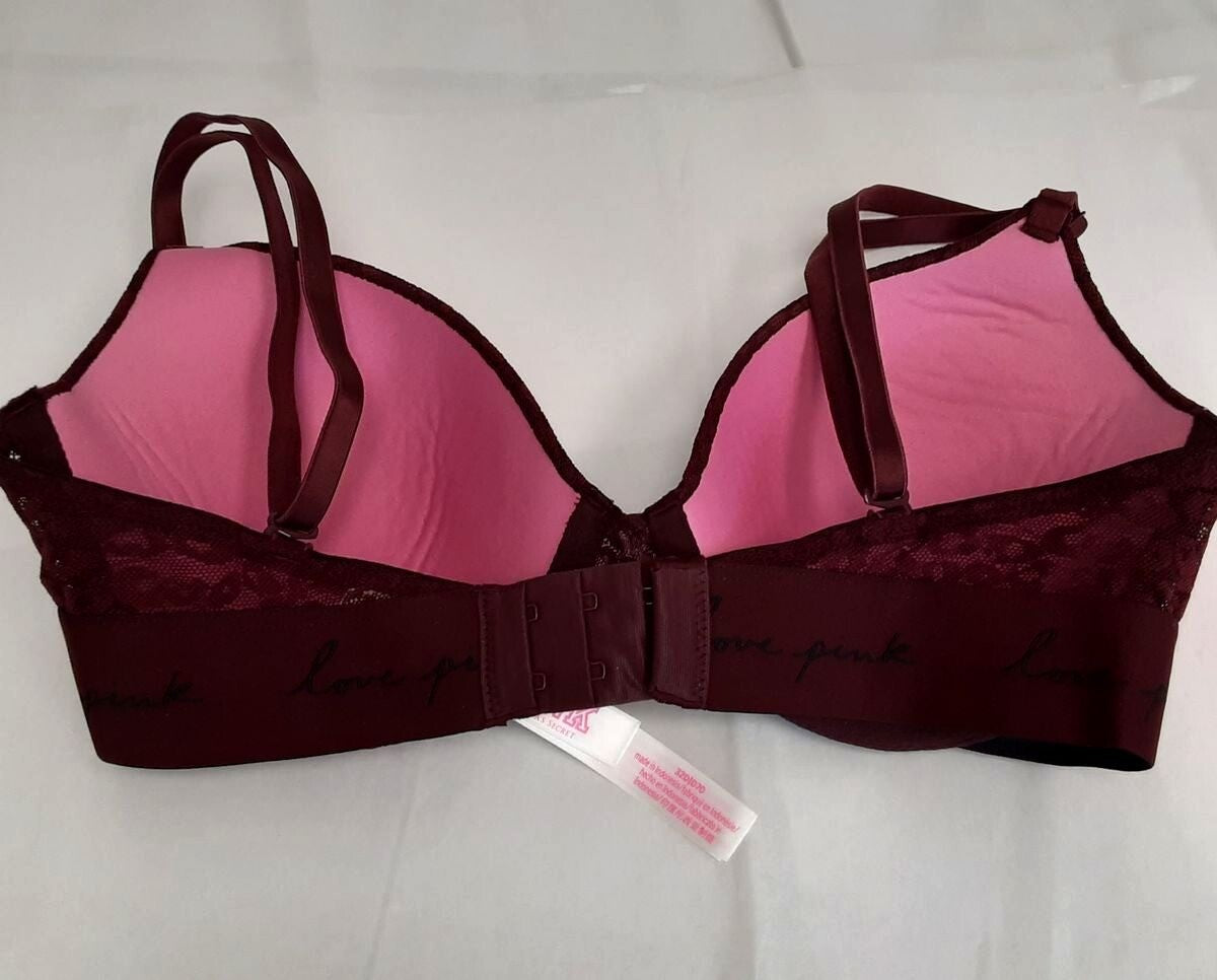 Victoria's Secret PINK Everywhere T-shirt Lightly-Lined Bra 32D Burgundy #20/223