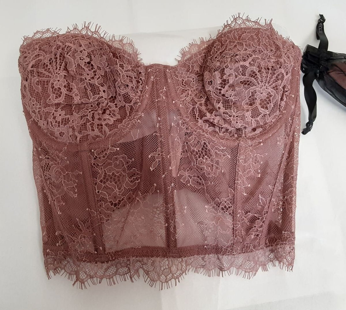 Victoria's Secret Dream Angels Corset Bra Zip Back Mauve pink Lace 32D #9/220