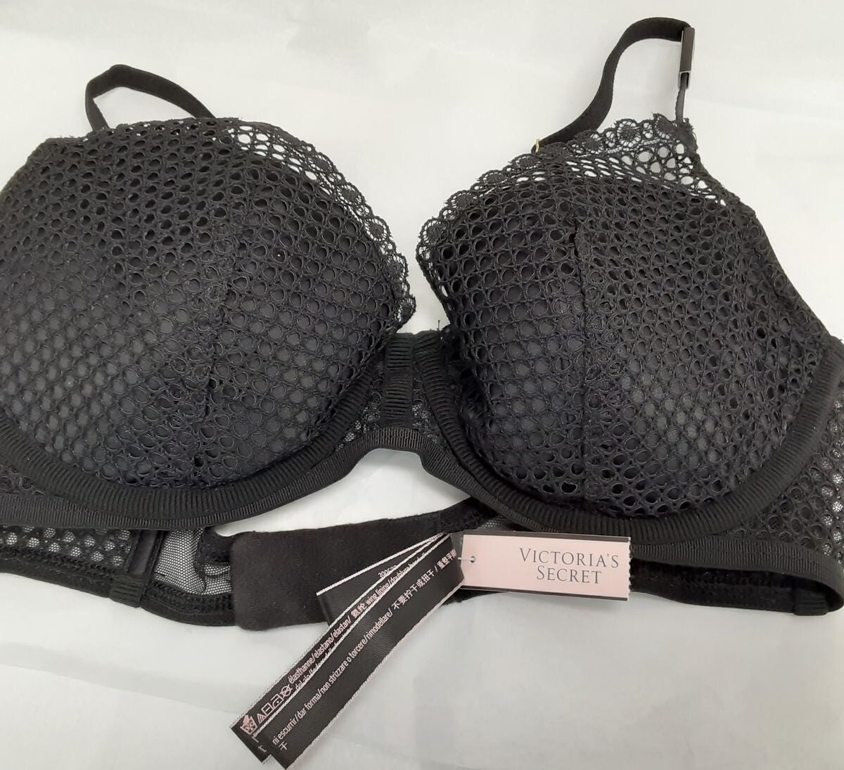 Victoria's Secret Fishnet Underwire Padded Push Up Bra Black (New /32D) #7/223