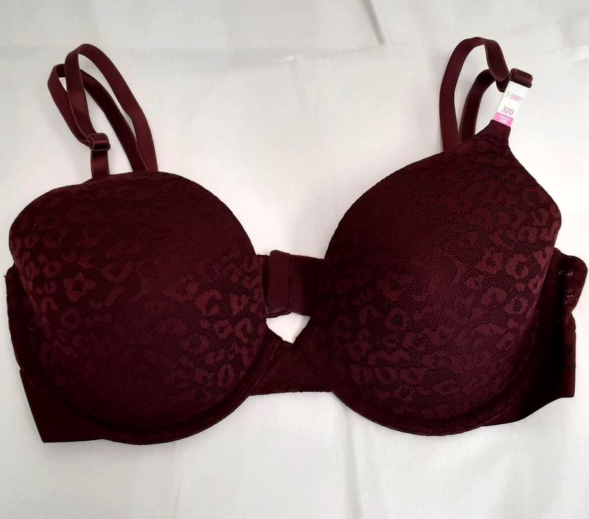 Victoria's Secret PINK Everywhere T-shirt Lightly-Lined Bra 32D Burgundy #20/221