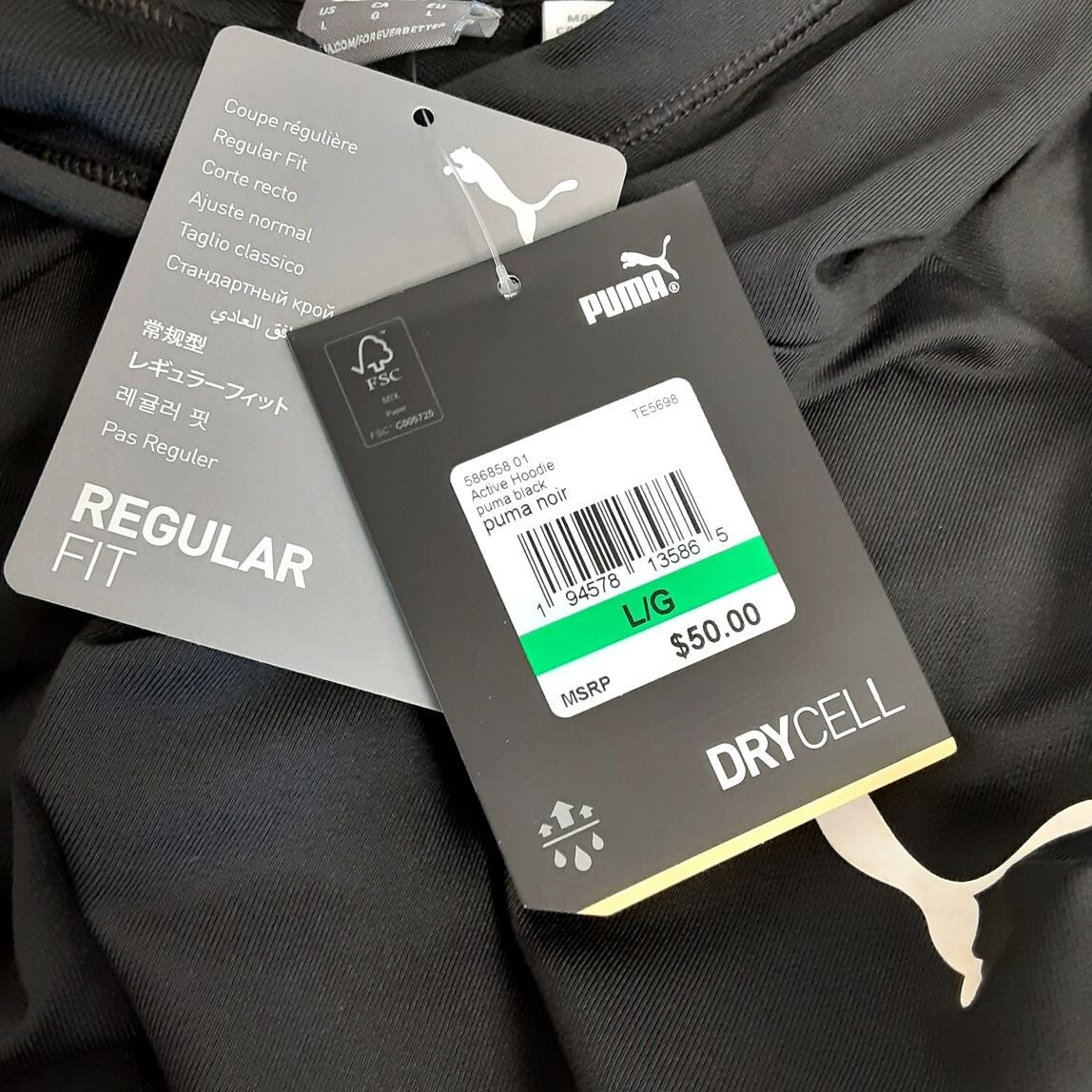 PUMA Black Active HOODIE (L/G - Regular fit) polyester DryCell NEW RA204