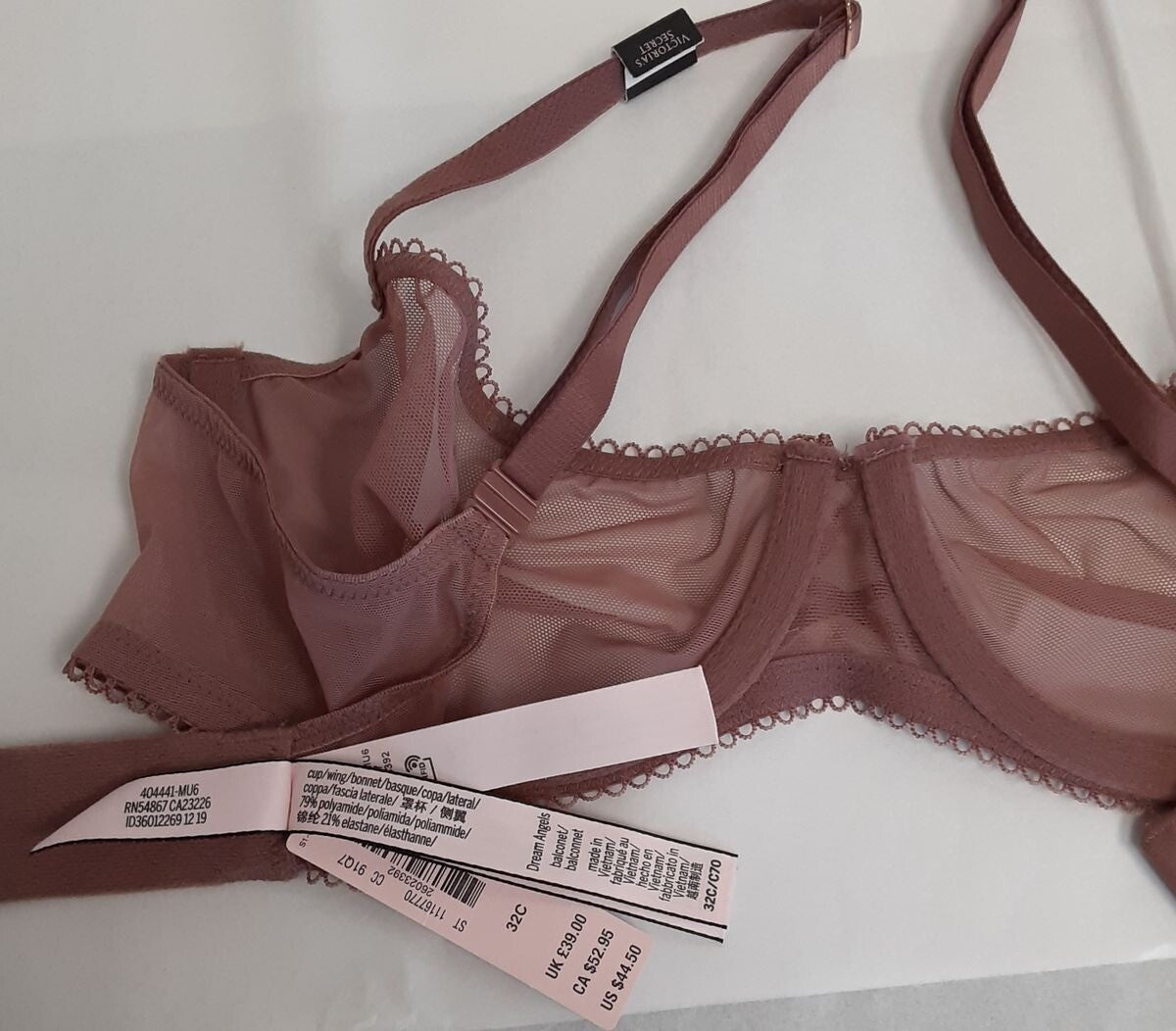 Victoria's Secret DREAM ANGELS Mesh Unlined Balconette Bra 32C Mauve/Pink #34/224