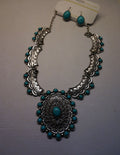 SET Western Indian Silver-tone Engraved filigree Necklaces Turquoise /Nof4
