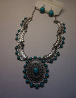 SET Western Indian Silver-tone Engraved filigree Necklaces Turquoise /Nof4