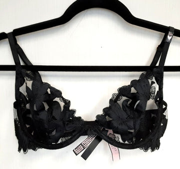 Victoria's Secret Very sexy Unlined Floral Embroidered Demi Bra 32D BLACK #41/220