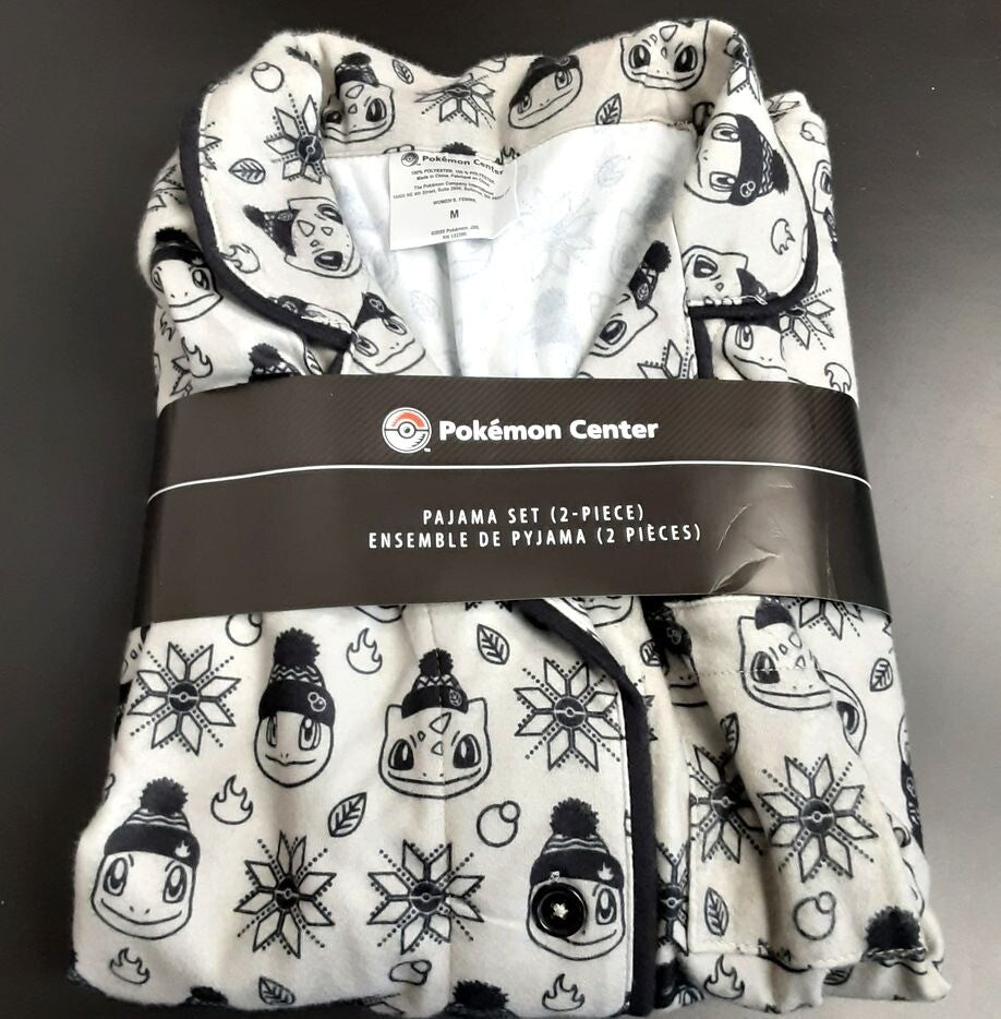 Pokemon center Holiday Flannel Button-Up Pajama Set M  Women RA30/226