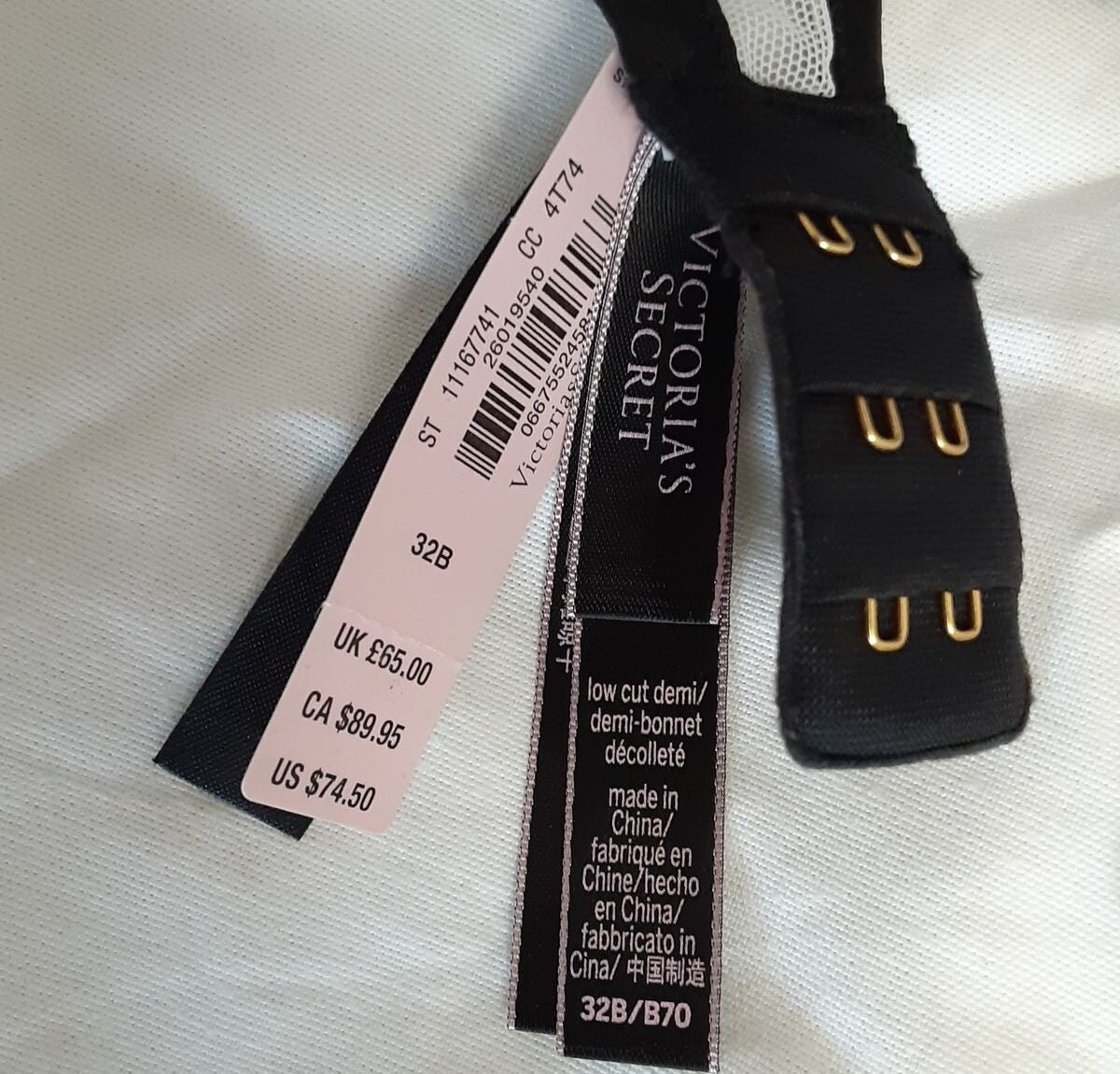 Victoria's Secret sexy Unlined low cut Demi Bra white/black polka dot 32B #92/225