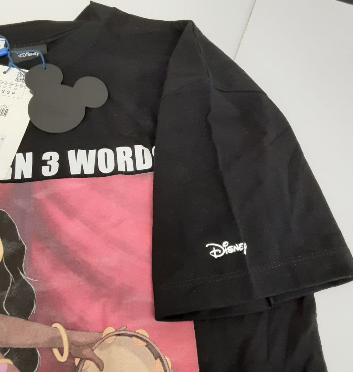 ZARA Trafaluc Disney Princess BLACK T-Shirt SMALL when you learn 3 words... RA245