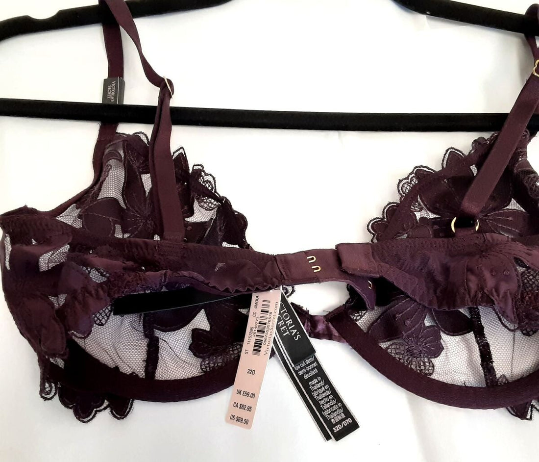 Victoria's Secret Very sexy Unlined Floral Embroidered Demi Bra 32D Plum #42/220