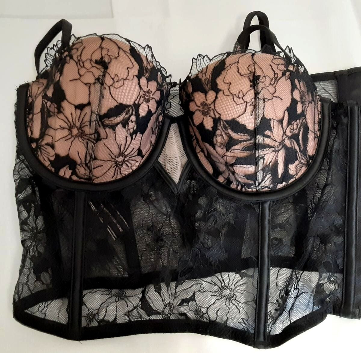 Victoria's Secret balconet Bra Black Floral lace lightly lined (New /32D) #46/228