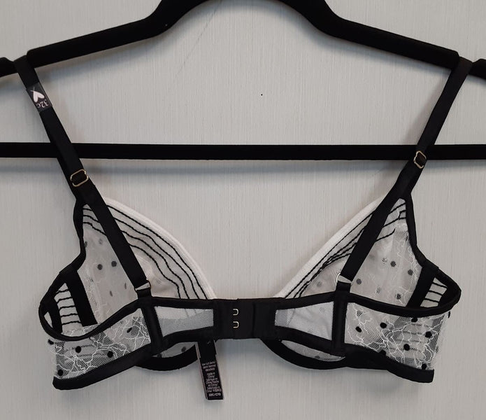 Victoria's Secret sexy Unlined low cut Demi Bra white/black polka dot 32B #92/223