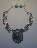 SET Western Indian Silver-tone Engraved filigree Necklaces Turquoise /Nof1