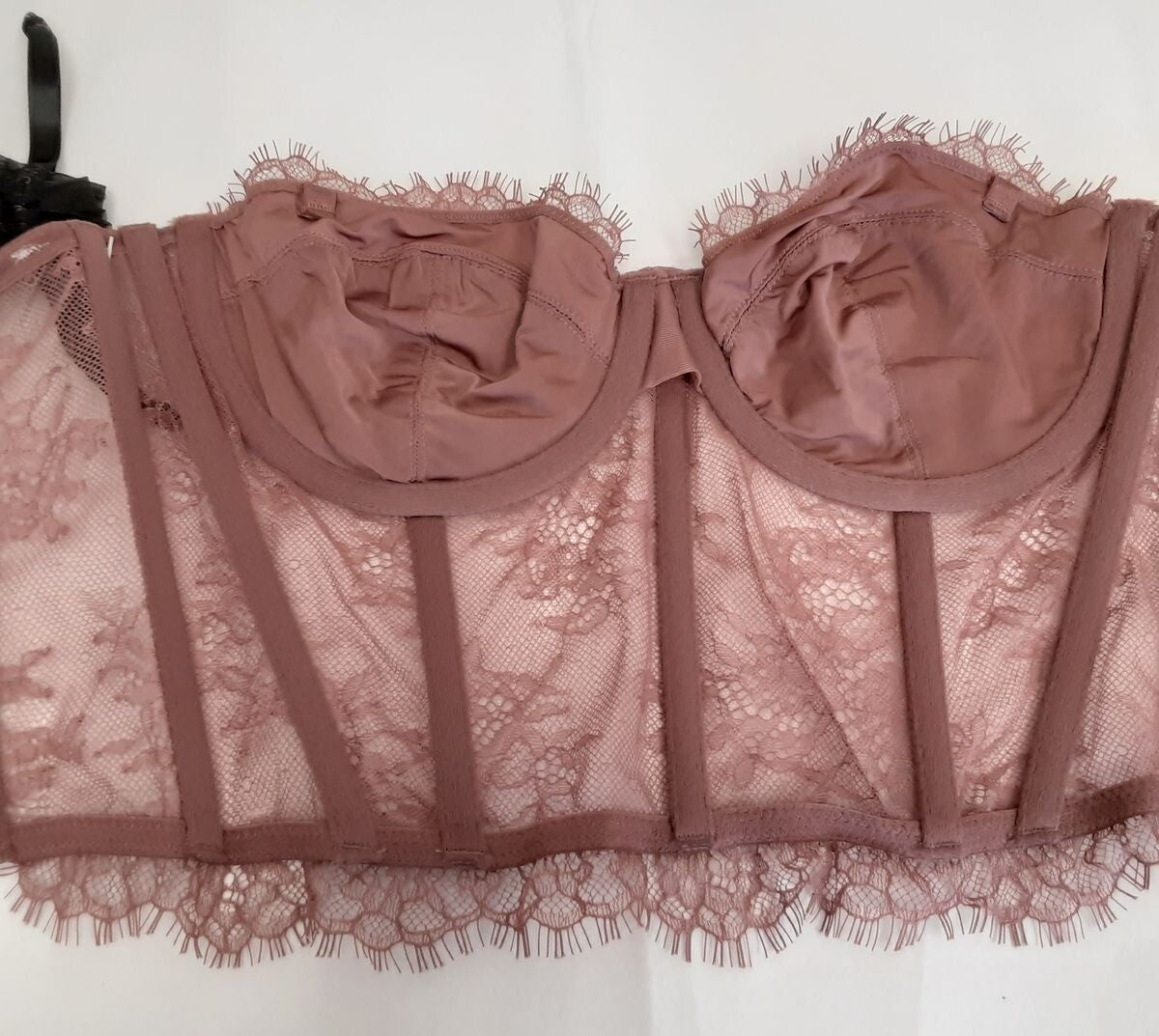 Victoria's Secret Dream Angels Corset Bra Zip Back Mauve pink Lace 32D #9/222