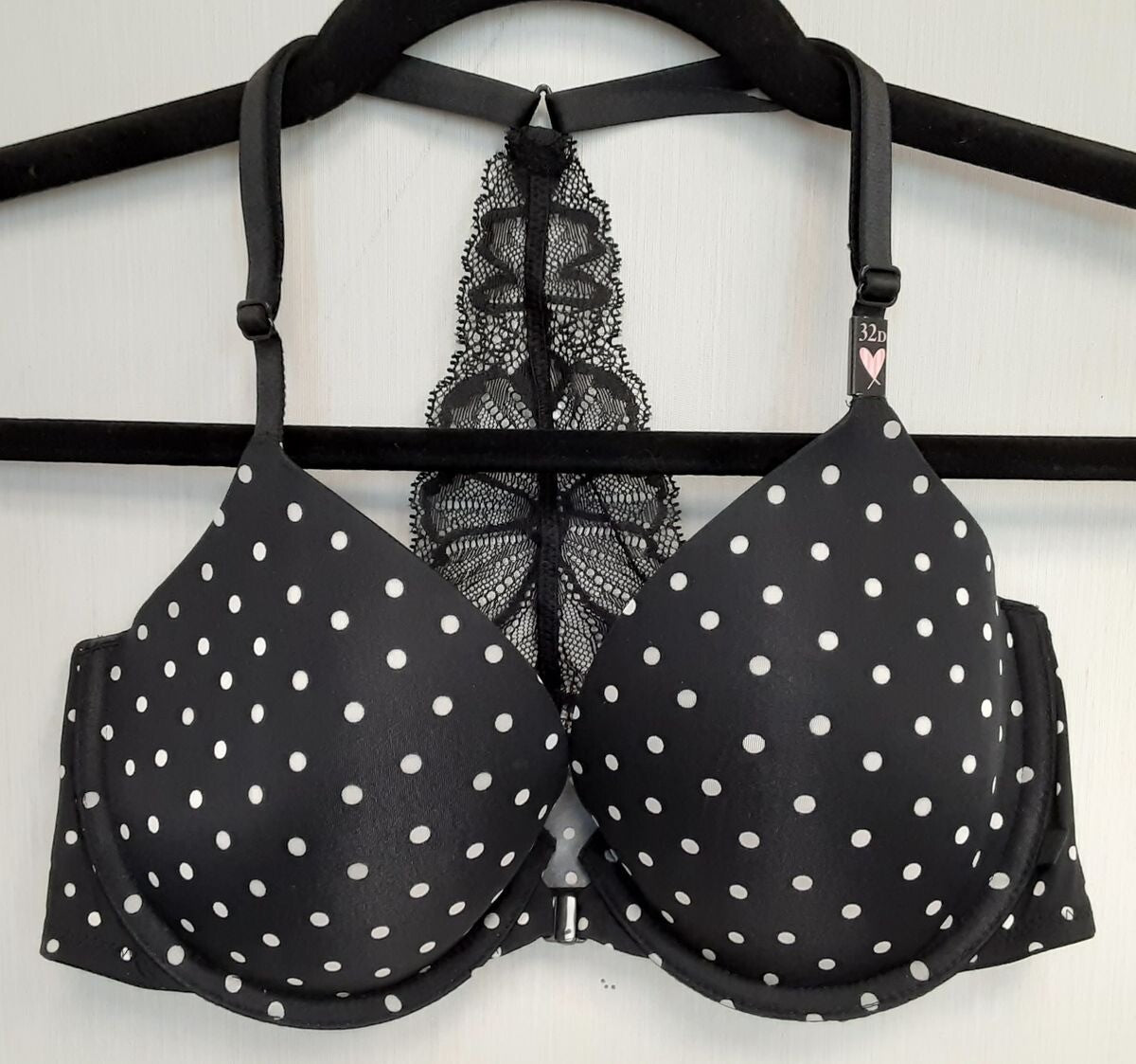 Victoria's Secret Racerback Lightly Lined demi Bra 32D Black polka dot #55/224