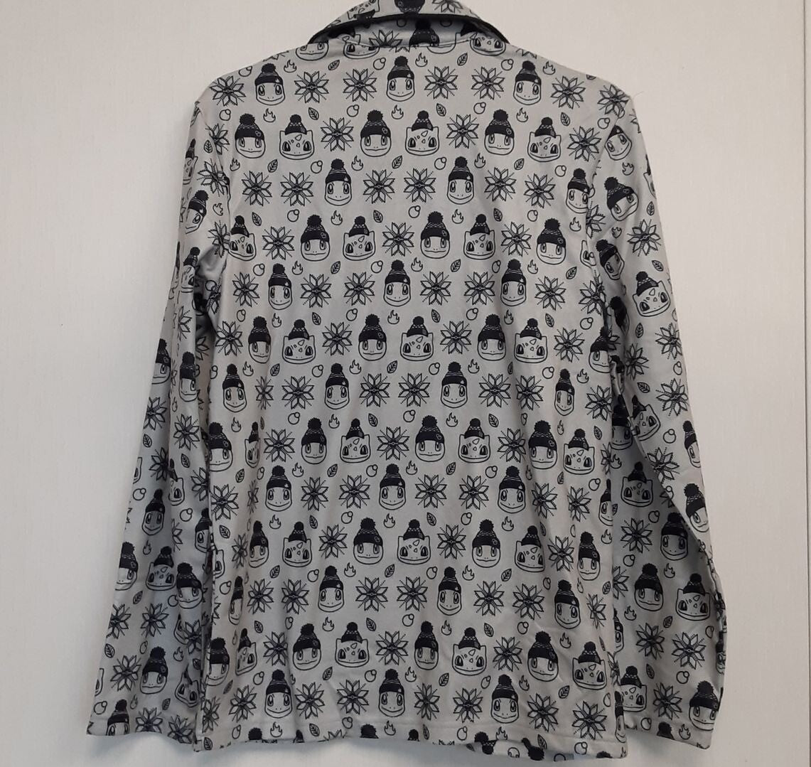 Pokemon Kanto First Partner Holiday Flannel Button-Up Pajama Set S Men RA21/223