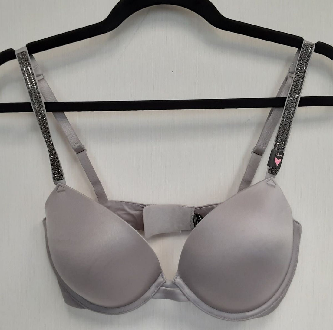 Victoria's Secret Very Sexy Push-up Bra Gray color Shine straps (New /32DD) #820