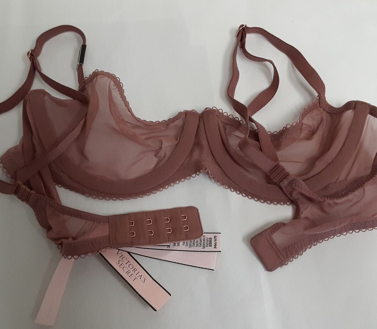 Victoria's Secret DREAM ANGELS Mesh Unlined Balconette Bra 34A Mauve/Pink #38/223