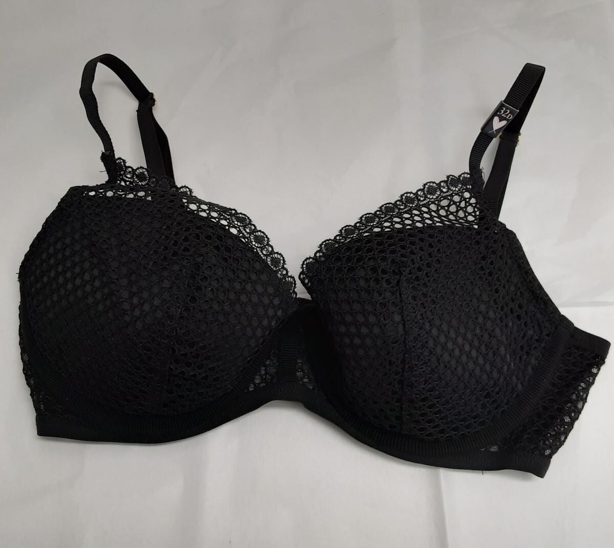Victoria's Secret Fishnet Underwire Padded Push Up Bra Black (New /32D) #7/226