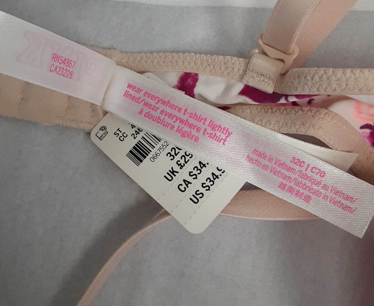 Victoria's Secret PINK Everywhere T-shirt Lightly-Lined Bra 32C Floral #35/225